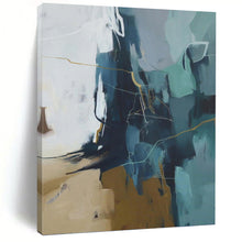Load image into Gallery viewer, “Blue - Gray Abstract with Gold Lines” Abstract Painting on Canvas, Modern Office Decor DKH1016
