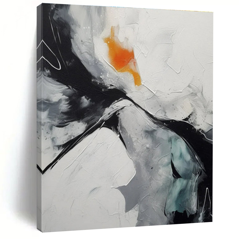 Black, White & Orange Abstract Painting, Ideal for Modern Living Room & Creative Studio LargeART1464