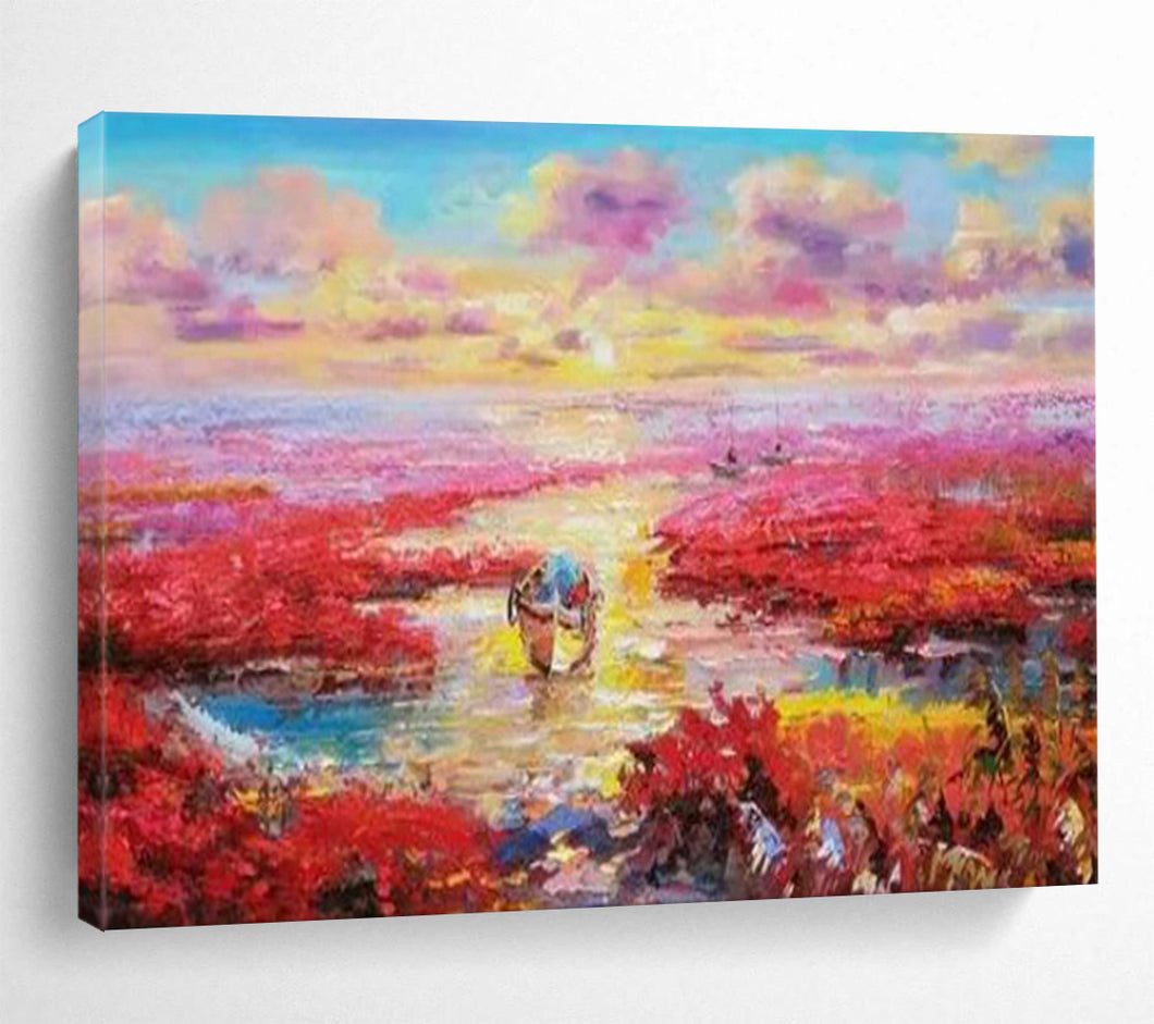 Hand - painted Extensive Pink Marsh Sunset Acrylic Art for Serene Bedrooms LargeART1799