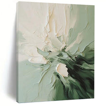 Load image into Gallery viewer, “Textured Green and White Flower” - Green, White Abstract Floral Art on Canvas DKH1185
