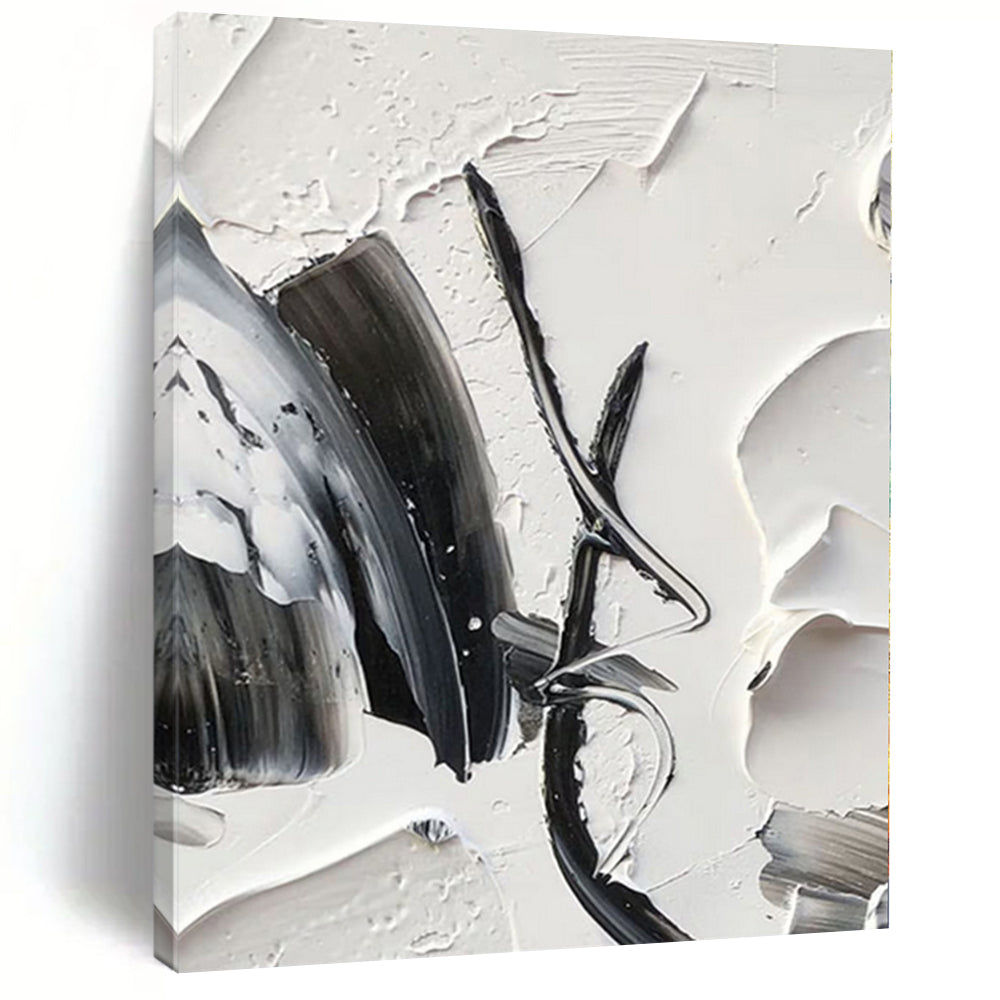 Large - Scale Hand - painted White and Black Textured Forms Acrylic Art for Contemporary - Style Studies LargeART0243