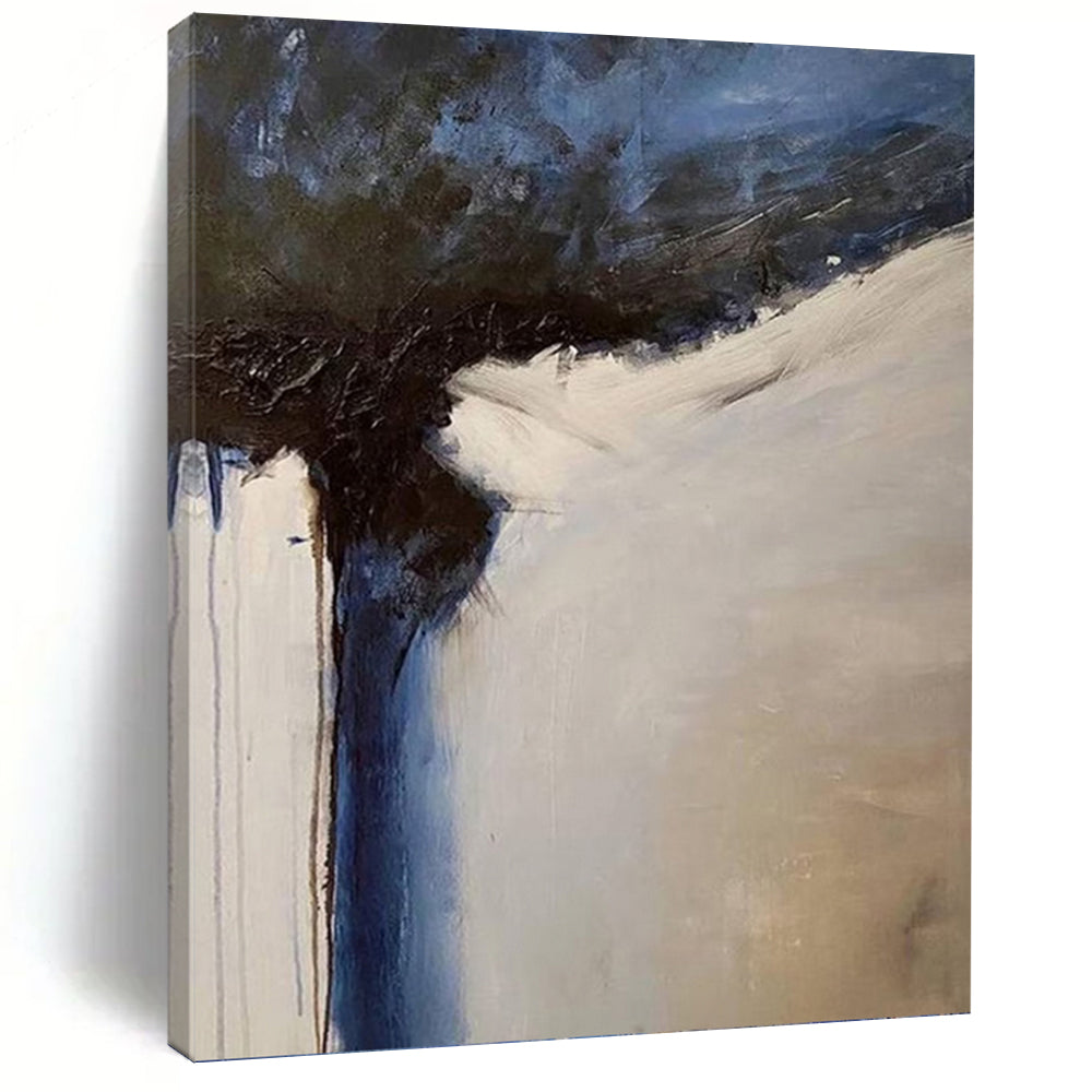 “Blue & White Textured Abstraction” - Expressive Abstract Art on Canvas DKH1499