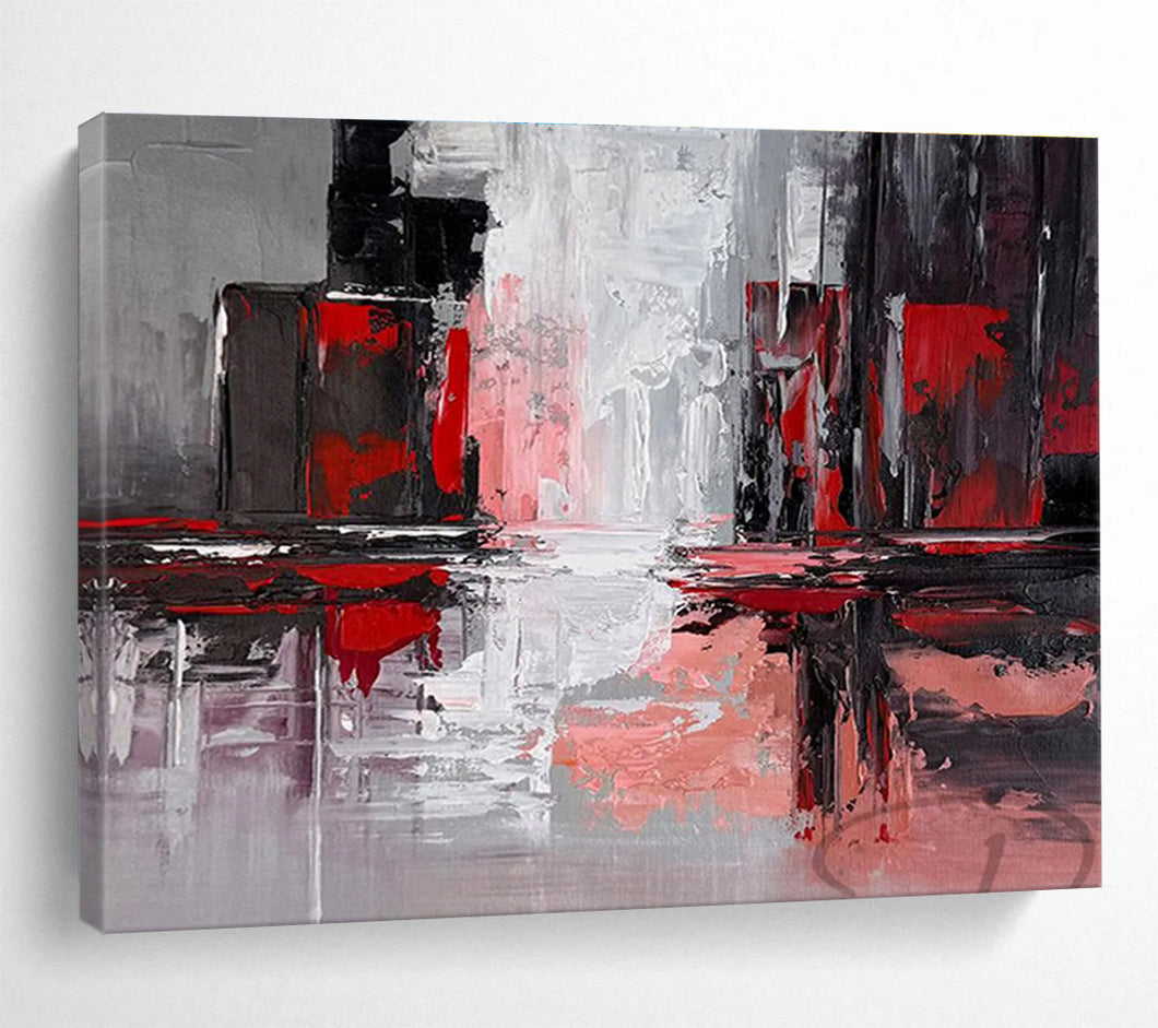 Red - Gray Urban Reflection Abstract Painting for Modern Office & Industrial Loft DKH263