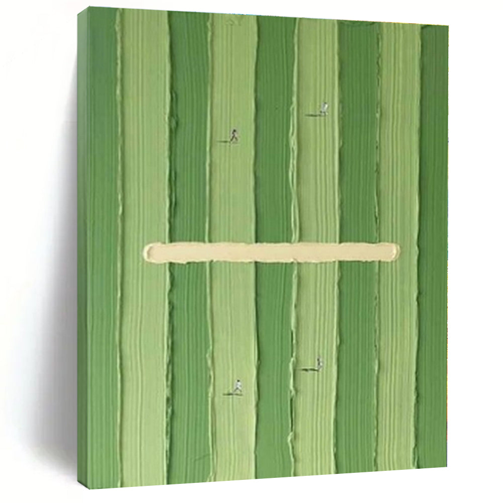 Green Striped Abstract with Figures, Suited for Whimsical Garden Room & Sports - Lover’s Den LargeART1356