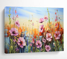 Load image into Gallery viewer, Wildflower Meadow “Colorful Cosmos” Painting on Canvas, Cheerful Floral Art DKH903
