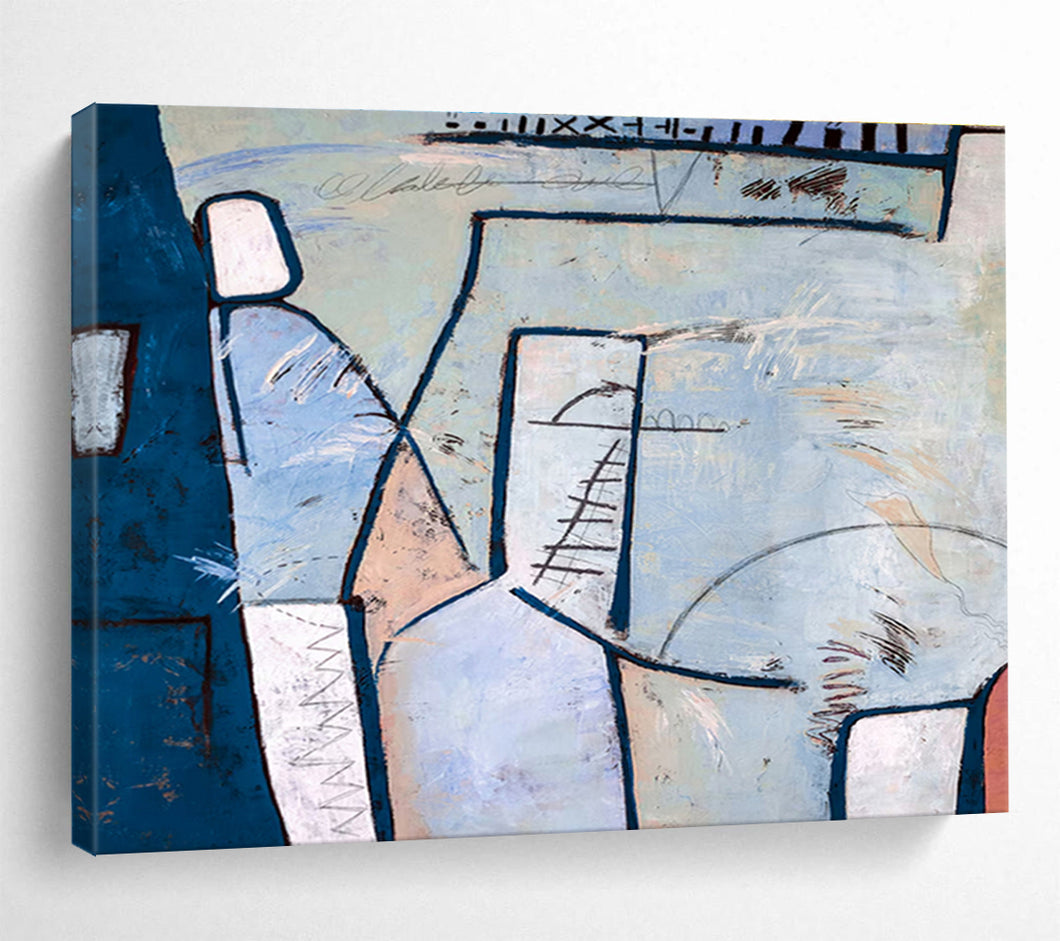 Blue - Dominant Geometric Abstract Painting on Canvas DKH547