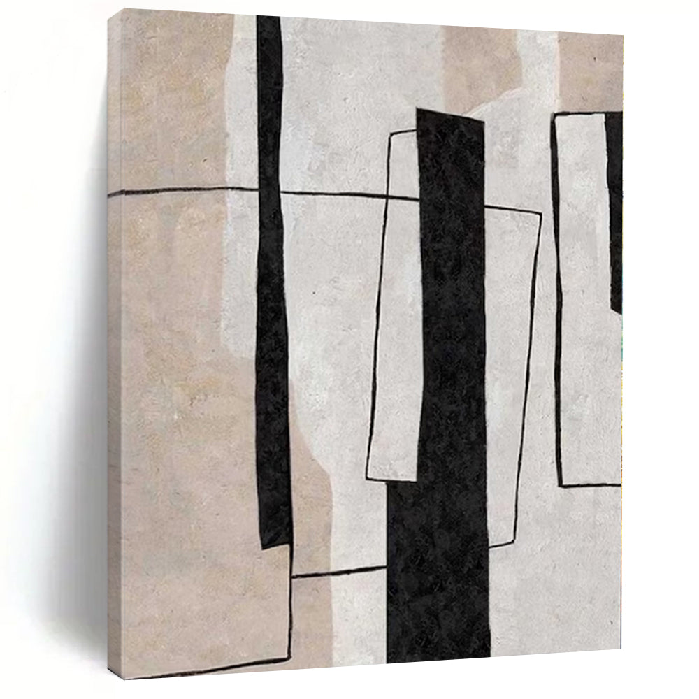 Geometric Black - White Abstract Canvas Painting, Perfect for Modern Office & Minimalist Gallery LargeART1159