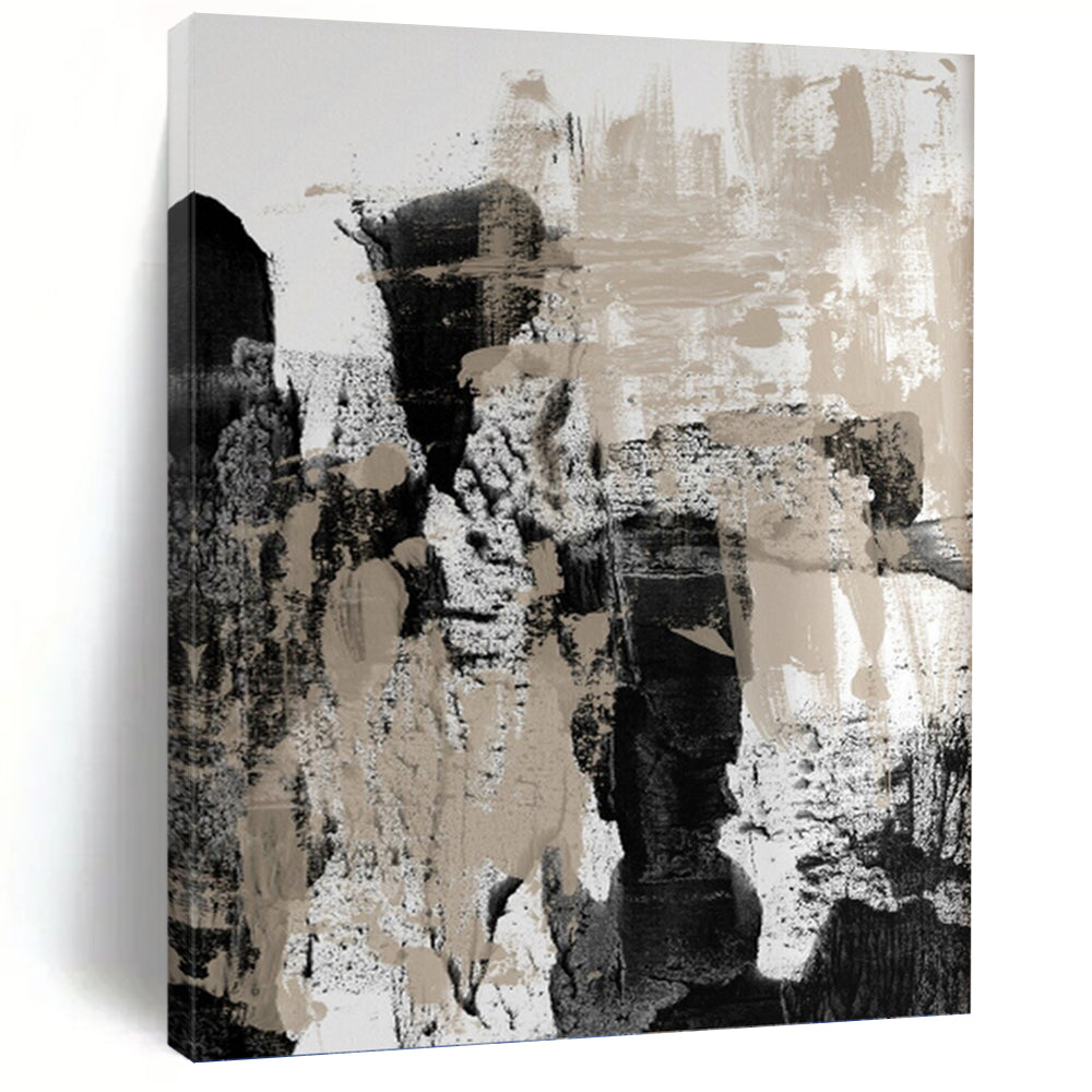 “Monochrome Textured Abstraction” Abstract Black - and - Beige Painting on Canvas, Modern Wall Decor DKH966