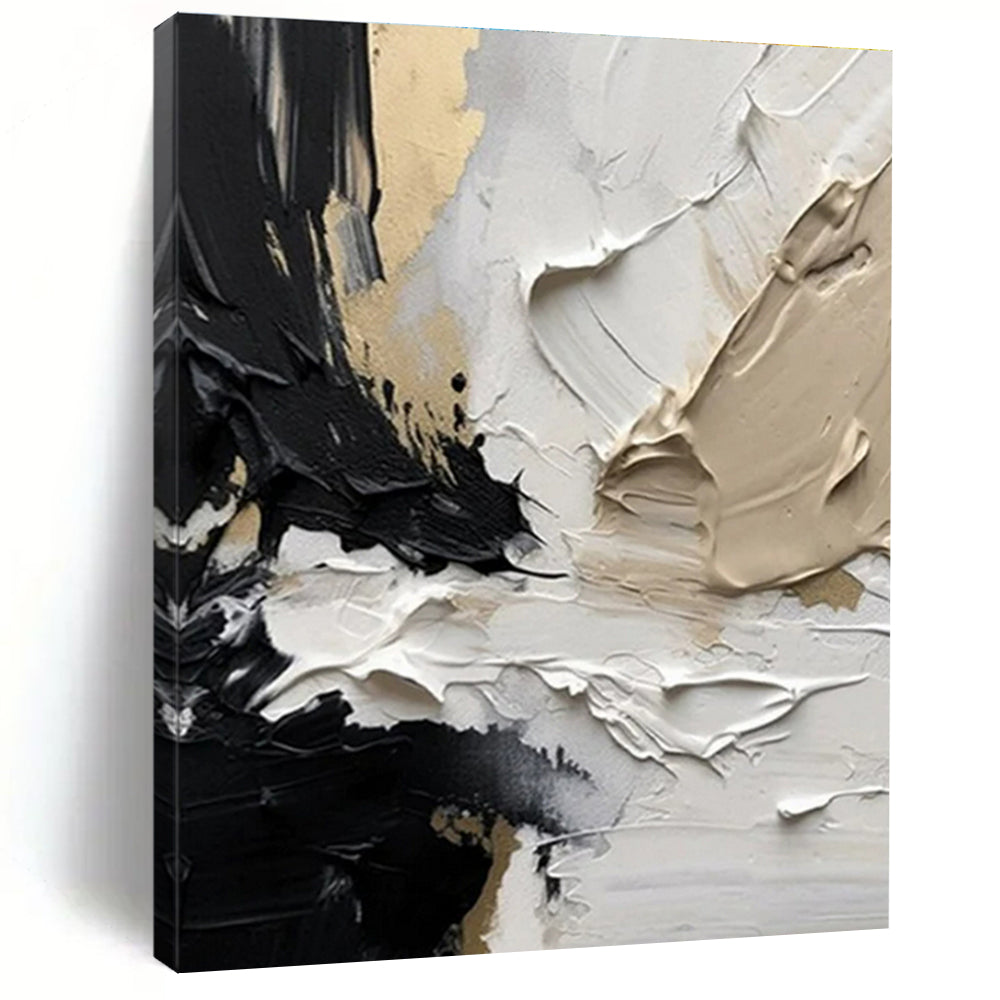 Custom Large Black - White - Gold Textured Abstract – Perfect for Modern Penthouse Office & Upscale Hotel Lobby LargeART0715