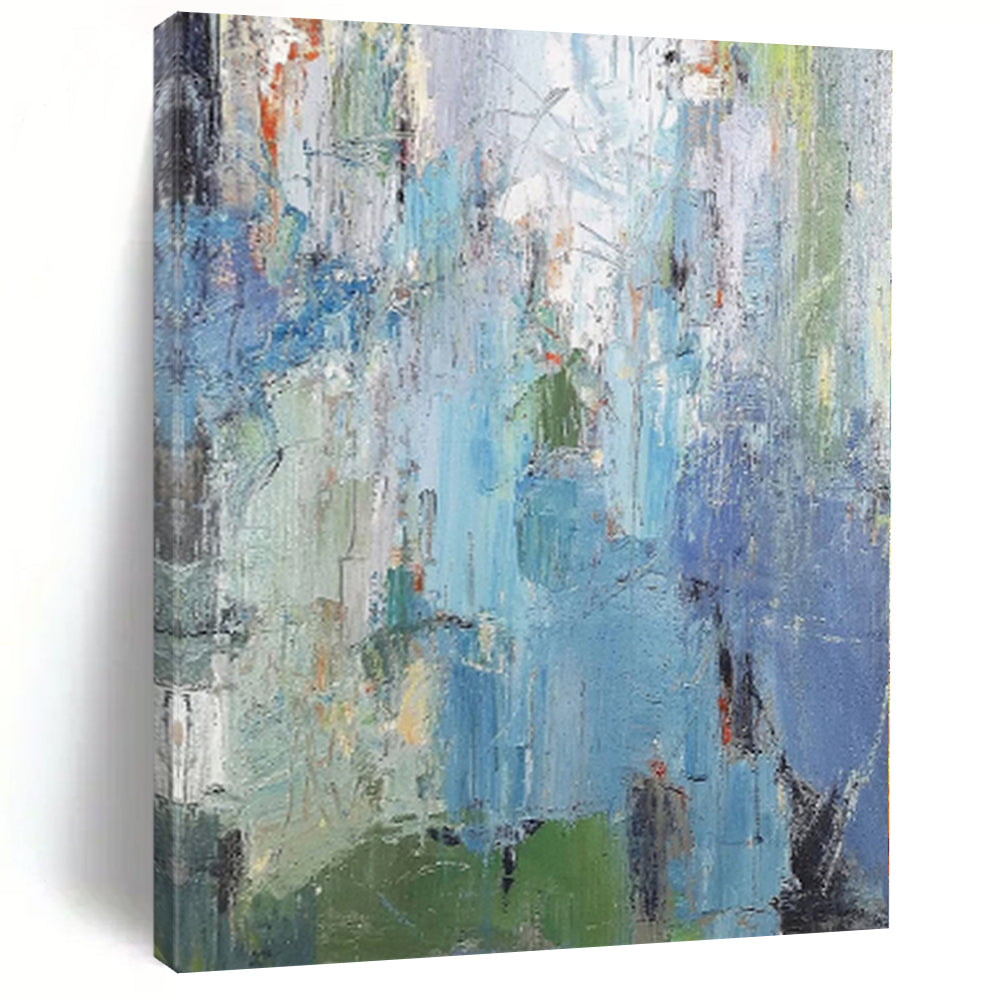Large - Format Hand - painted Blue - Toned Abstract Mosaic Acrylic Art for Coastal - Inspired Studies LargeART0176