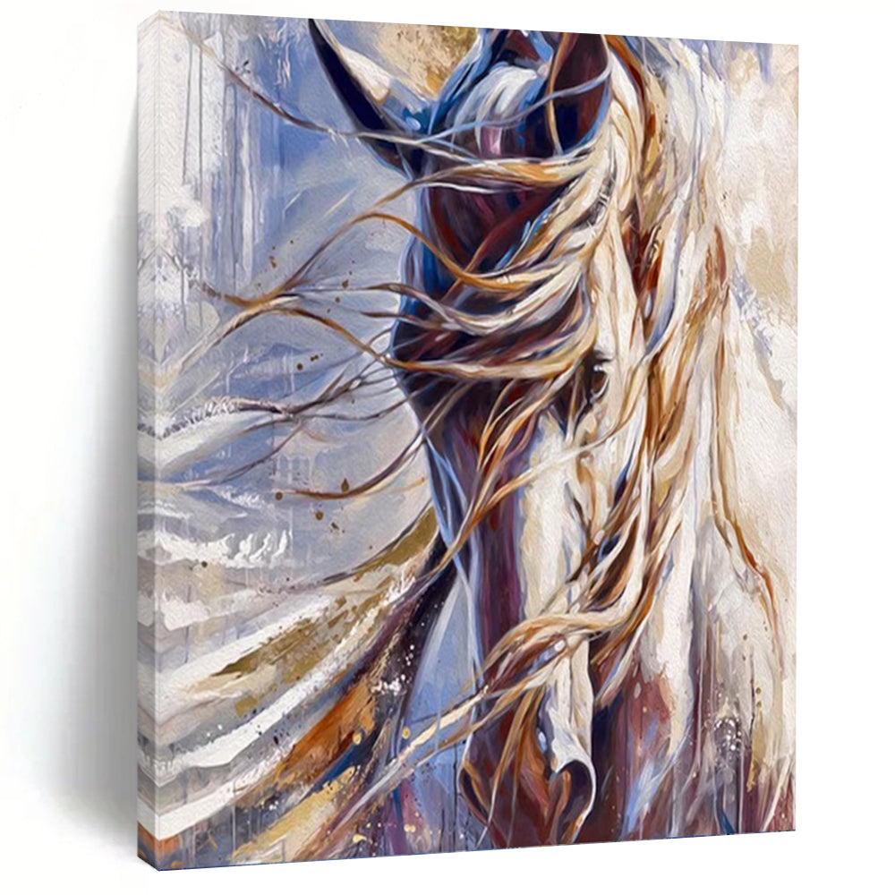 “White Horse with Flowing Mane” - Impressionistic Equine Art on Canvas DKH1653