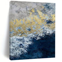 Load image into Gallery viewer, “Blue, White and Gold Abstract” - Luxe Abstract Art on Canvas DKH1549
