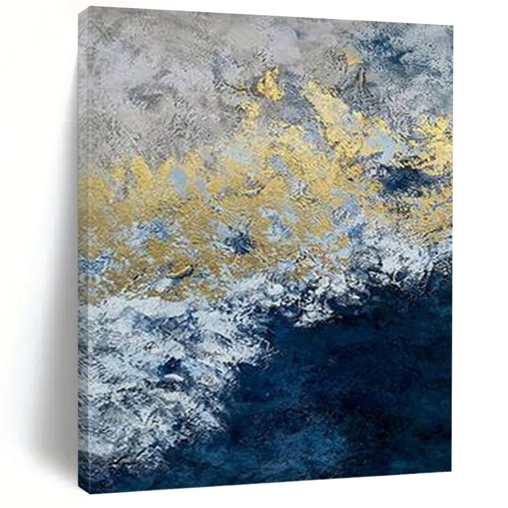 “Blue, White and Gold Abstract” - Luxe Abstract Art on Canvas DKH1549