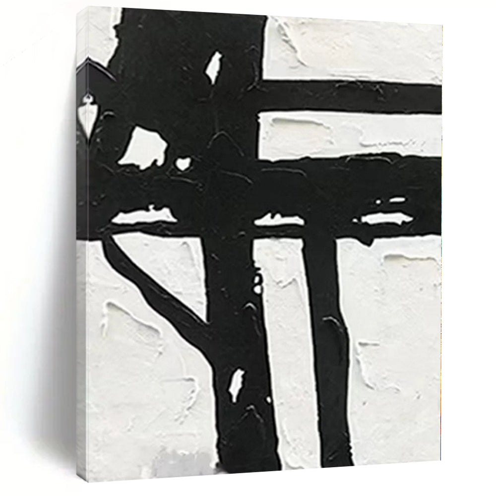 Substantial Bold Black - White Cross Abstract Acrylic for Art - Filled Dining Room LargeART0279