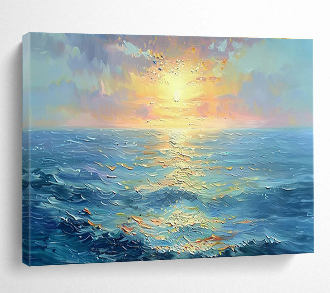 Impressionistic Sunset Seascape Painting on Canvas - “Golden Horizons” DKH760