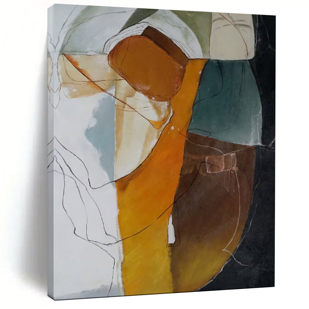 Earth - Toned Abstract Figure Composition Painting, Ideal for Modern Art Gallery & Creative Studio LargeART1993