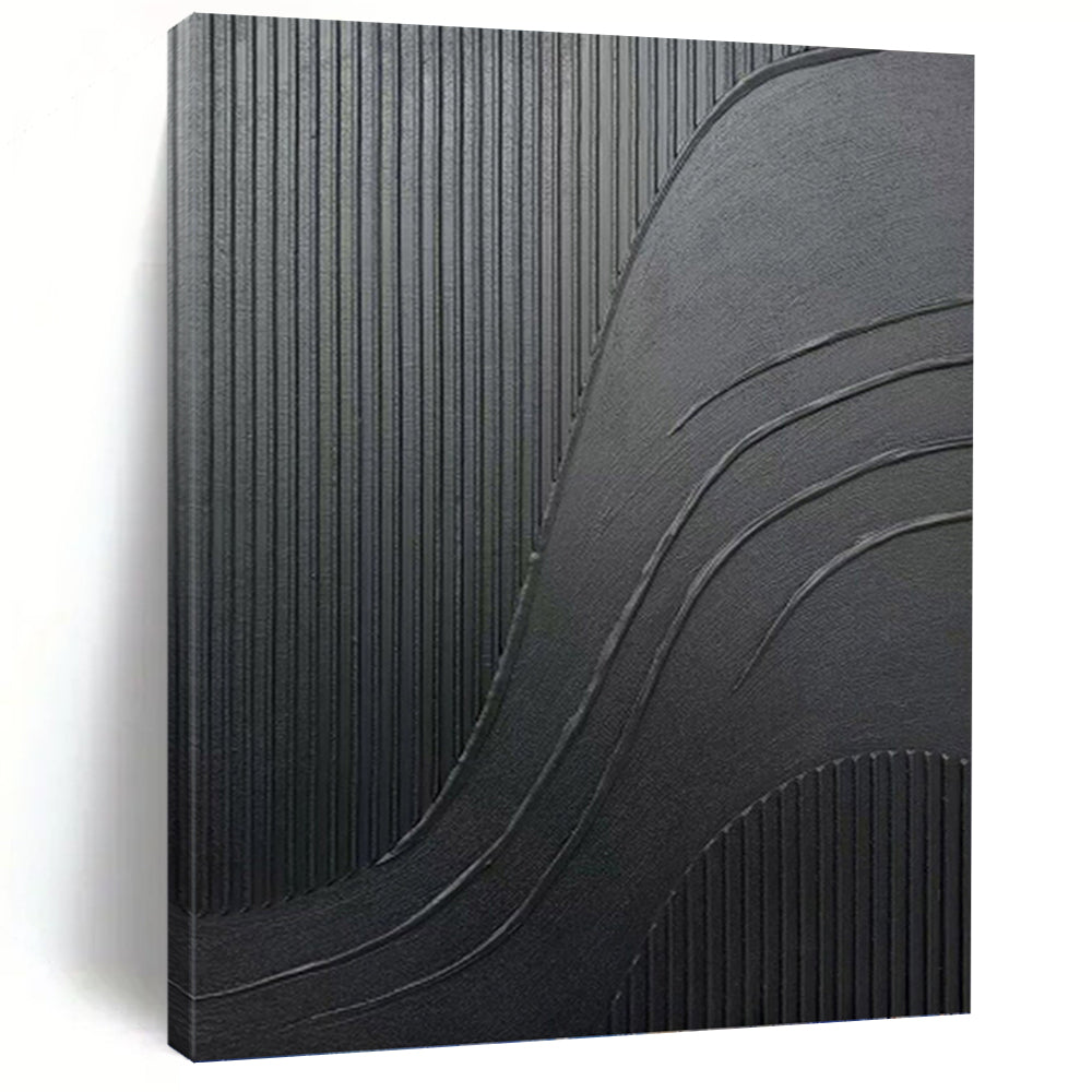“Black Textured Curves” - Modern Abstract Art on Canvas DKH1482