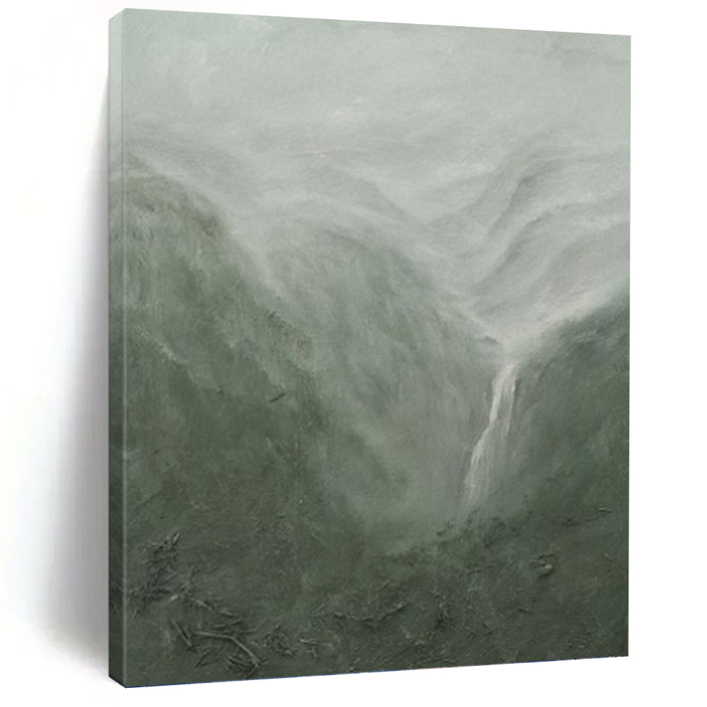 “Misty Mountain Waterfall” - Atmospheric Landscape Art on Canvas DKH1490