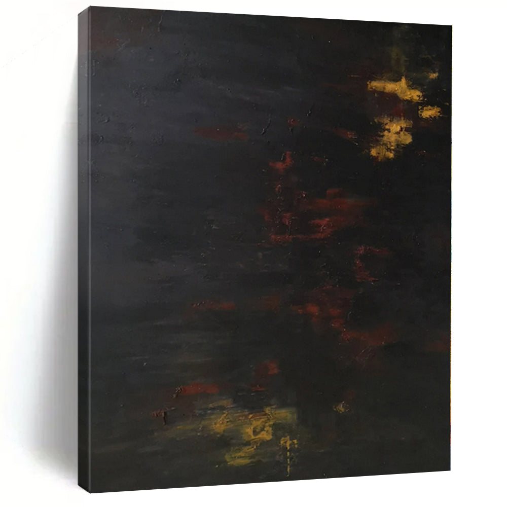 Large - Scale Dark Abstract with Red and Yellow Acrylic for Moody Home Theater & Sophisticated Art Lounge LargeART0354