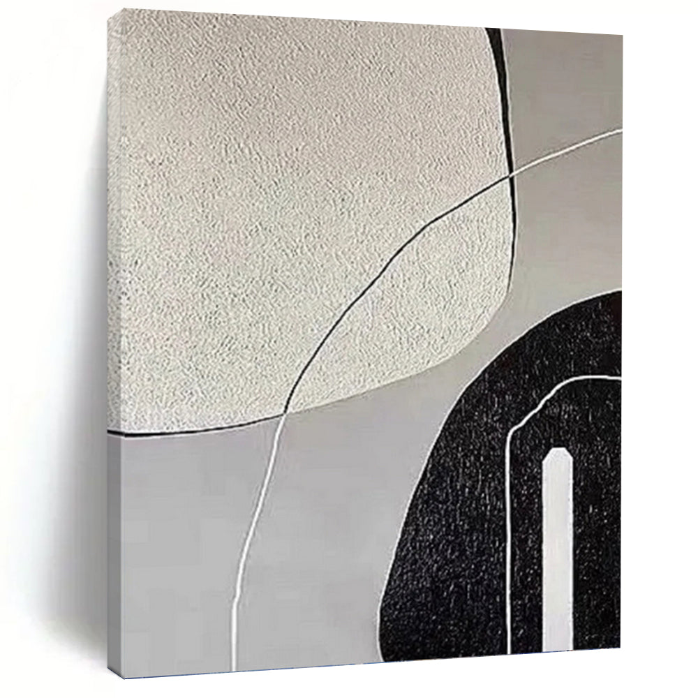 “Textured Shape Interplay” - Grey, Black, White Abstract Art on Canvas DKH1139