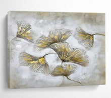 Load image into Gallery viewer, Gold and Silver Ginkgo Leaf Painting on Canvas - “Elegant Foliage” DKH790
