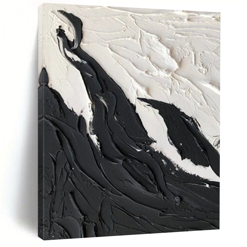 “Textured Black & White Peaks” – Thick black impasto, white textured “mountains” DTP404