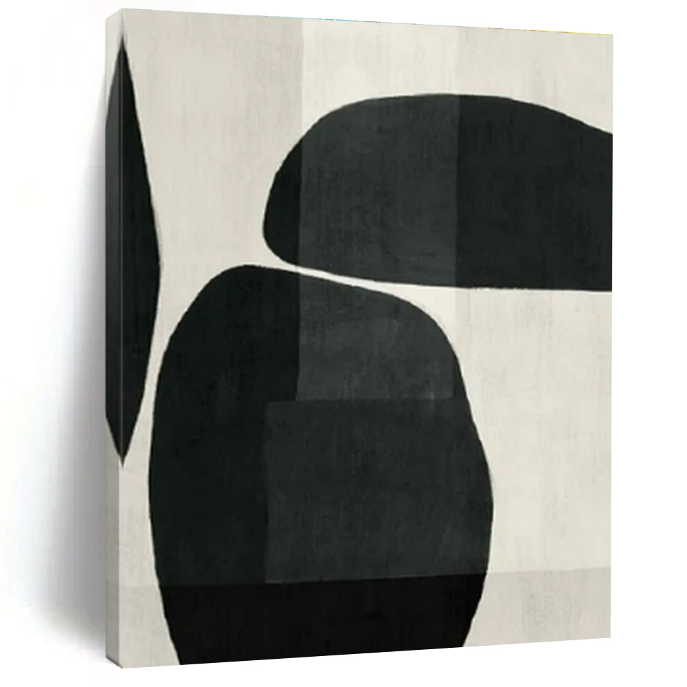 Black & White Rounded Abstract Painting, Ideal for Contemporary Living Room & Art - Themed Café LargeART1427