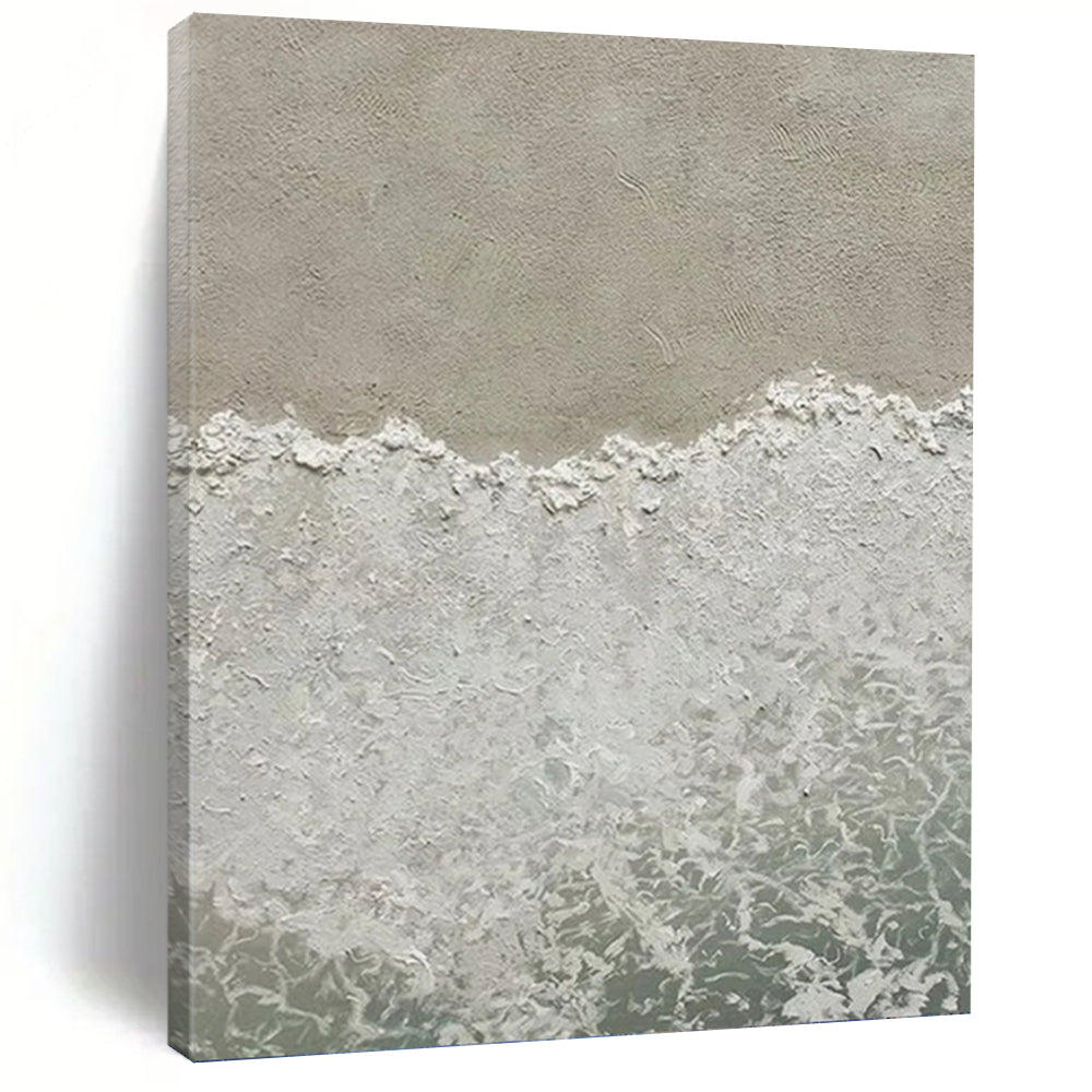 “Serene Beach Aerial” - Beige, White Abstract Coastal Art on Canvas DKH1127