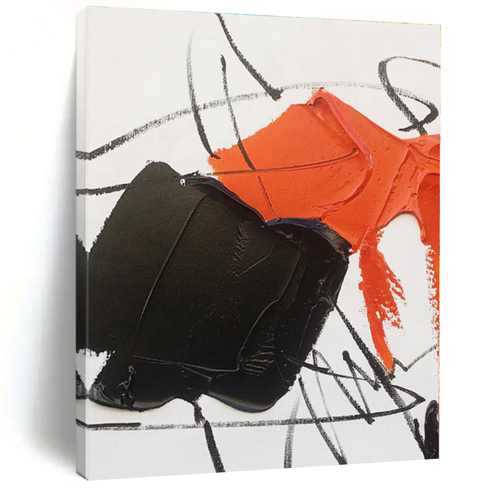 Large - Scale Orange - Black Abstract Art for Industrial Loft & Bold Home Office LargeART0488