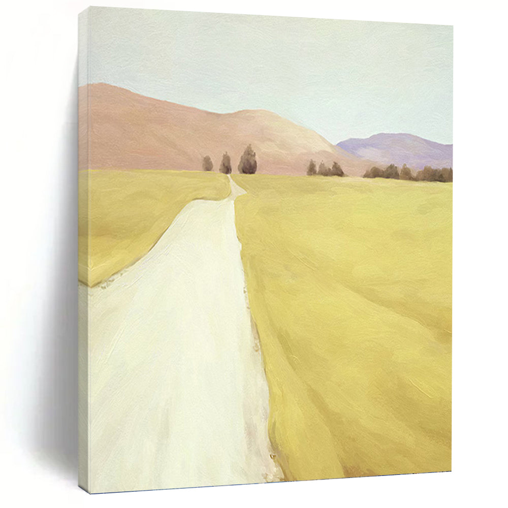 “Serene Country Road” - Yellow, Pink, and Purple Landscape Art on Canvas DKH1415