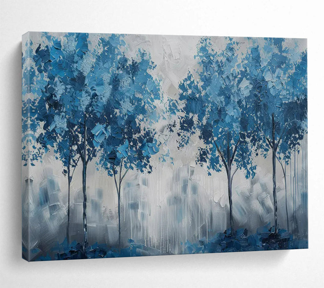 Hand - painted Large - Scale Blue Trees Abstract Landscape Acrylic Art for Calming Living Spaces LargeART1758