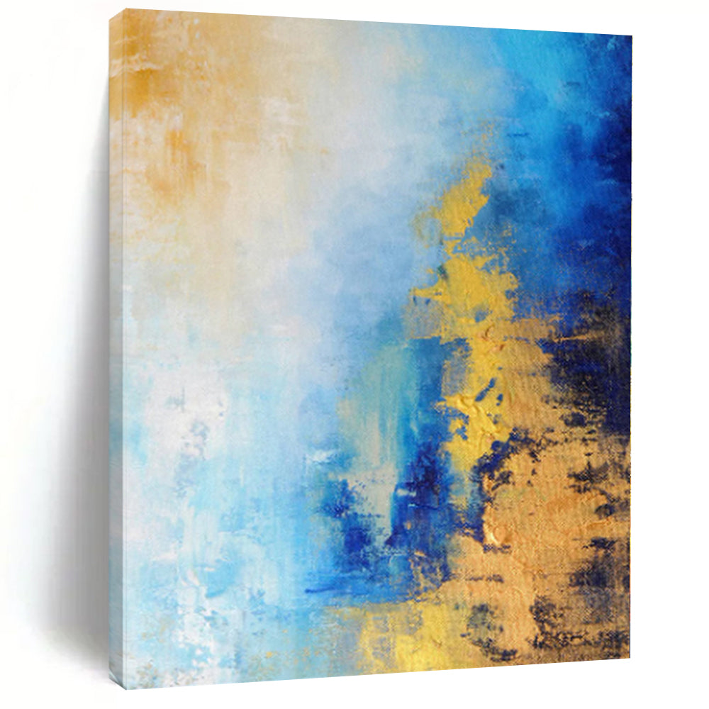Hand - painted Extensive Blue and Gold Gradient Abstract Acrylic Art for Stylish Hallways LargeART0018