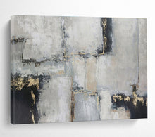 Load image into Gallery viewer, Gray - Toned Geometric Abstract Painting On Canvas with Gold Accents DKH351

