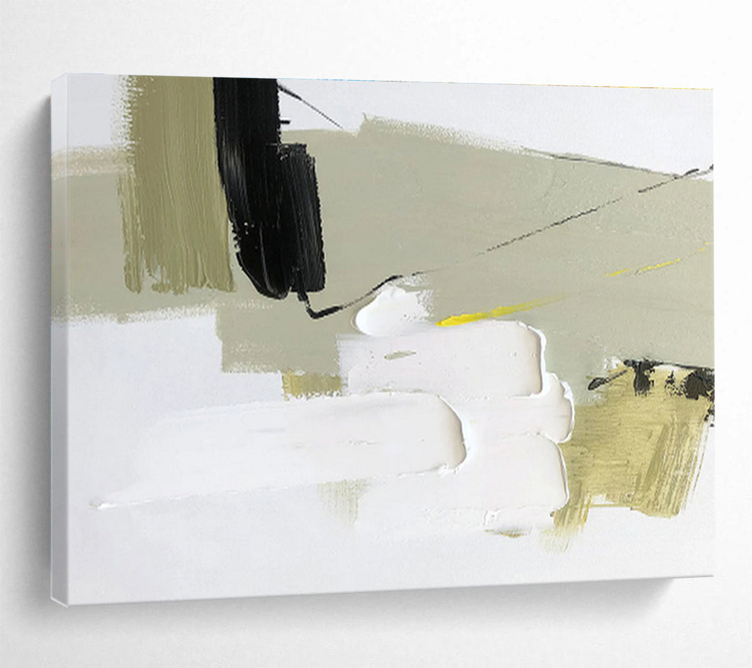 Abstract Painting with Black, White, Green, and Yellow for Modern Office & Creative Nook DKH314