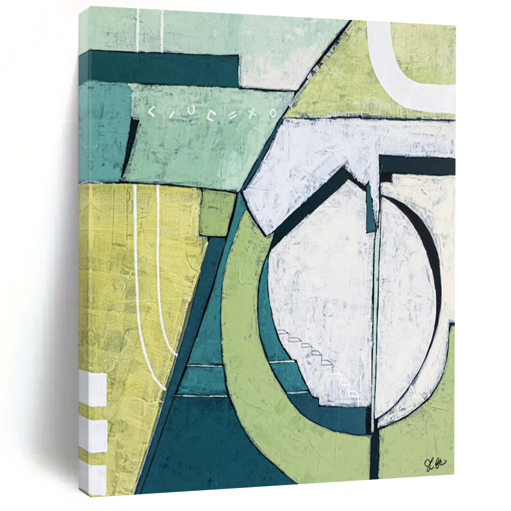 Geometric Green Abstract Painting - Great for Mid - Century Home & Nature - Lover’s Office LargeART2375