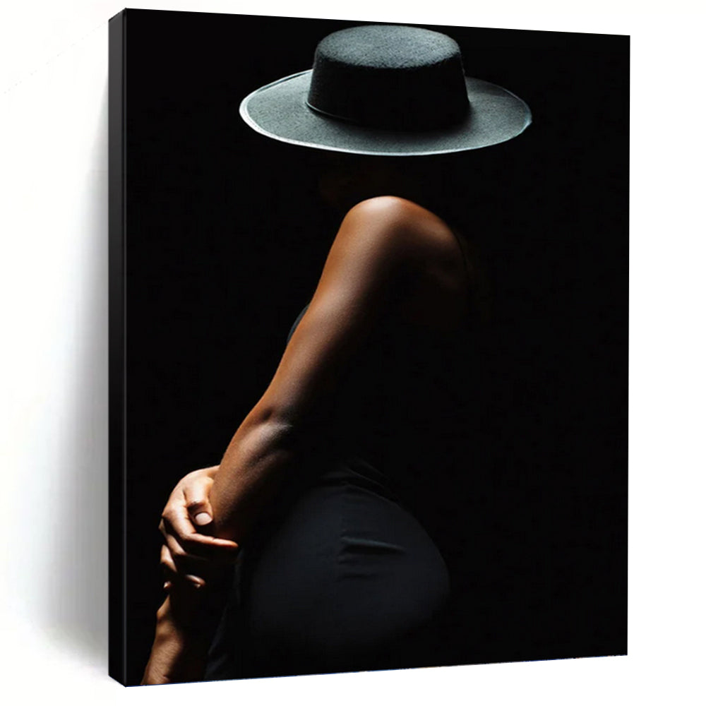 “Silhouette in Black Hat” - Dramatic Figurative Art on Canvas DKH1606