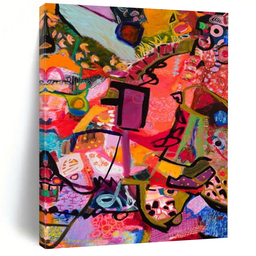 Colorful Abstract Collage 2 Canvas Painting, Suited for Bohemian Gallery & Vibrant Café LargeART1170