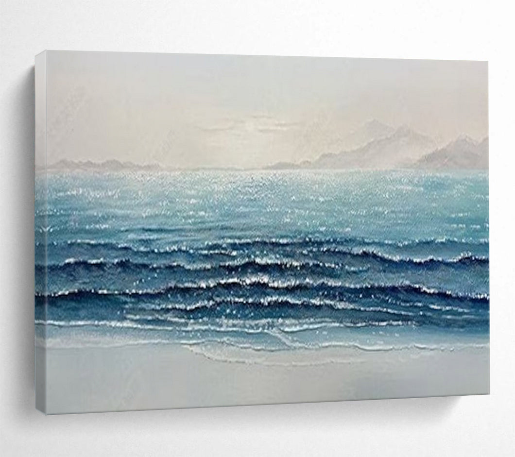 Sparkling Ocean Waves: Luminous Seaside Abstract Large - Scale Hand - painted Abstract Acrylic Art DLZ185