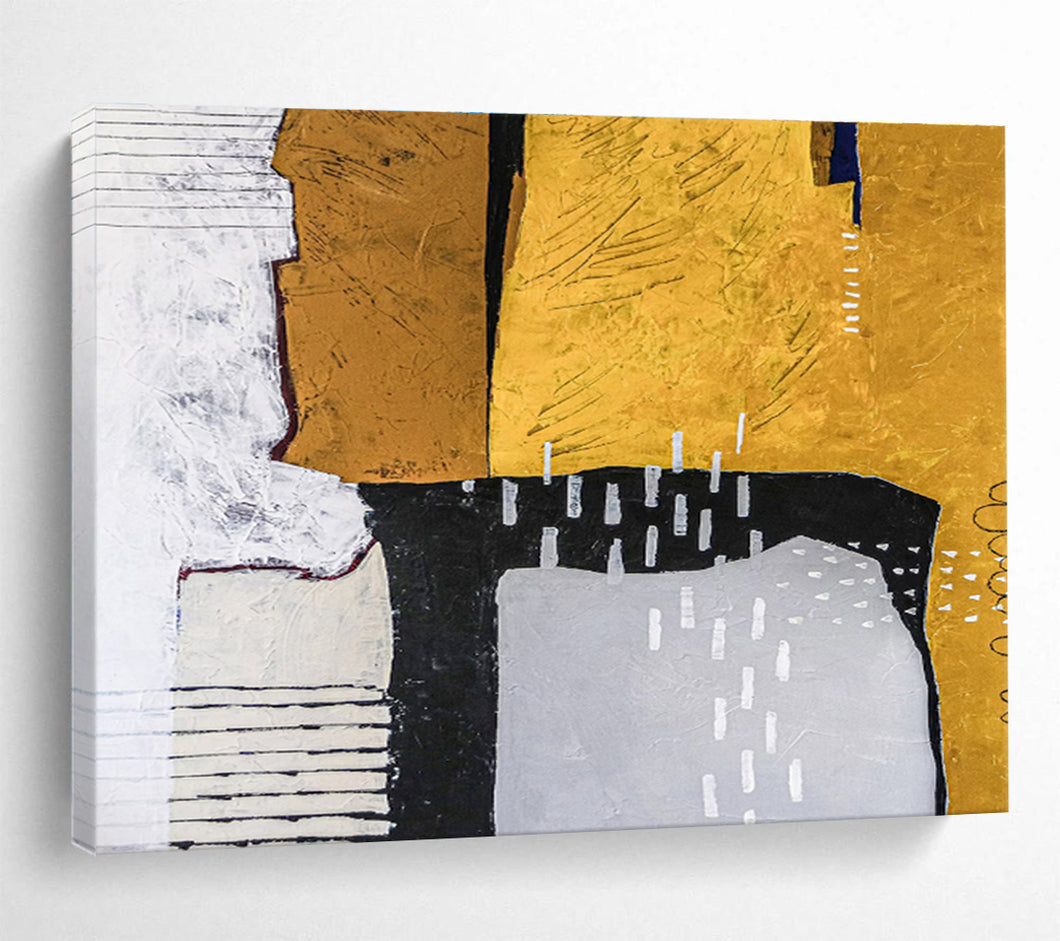 Warm - Toned Abstract Painting on Canvas: Textured Geometric Abstraction DKH574