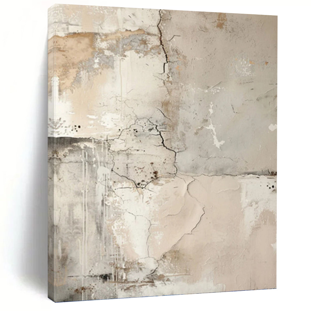 “Cracked Concrete Textures in Neutral Tones” - Beige, Grey, Brown Abstract Art on Canvas DKH1251