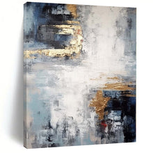 Load image into Gallery viewer, Large - Format Hand - painted Blue - Gray and Gold Abstract Fusion Acrylic Art for Luxe - Inspired Living Spaces LargeART0237
