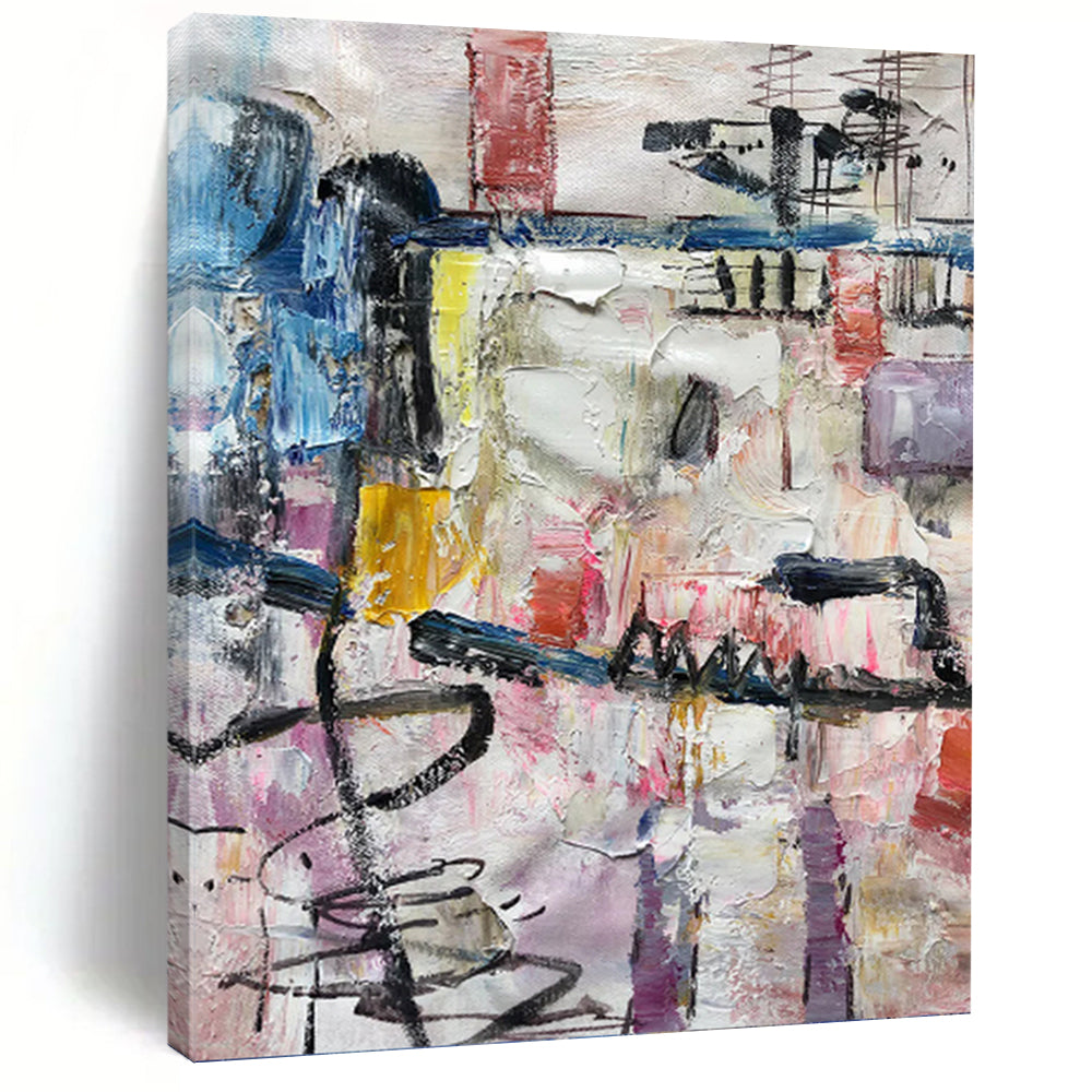 “Colorful Urban Abstract Collage” - Multicolor Abstract Art on Canvas DKH1268