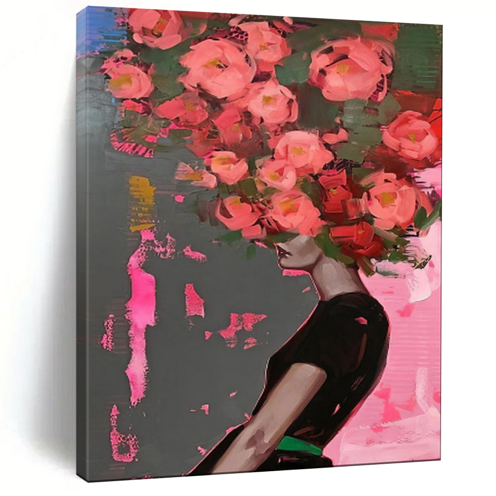 Pink & Green Floral Head Abstract, Suited for Feminine Boudoir & Art - Lover’s Living Room LargeART1952