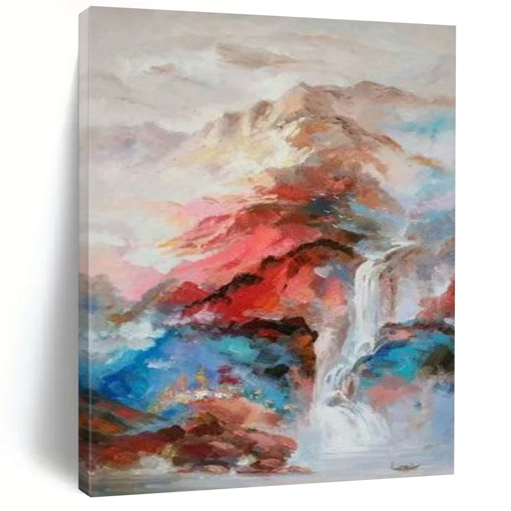 Colorful Abstract Landscape with Mountain & Waterfall - Suits Bedroom & Spa Area LargeART2346