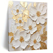 Load image into Gallery viewer, White Flowers with Gold Accents Acrylic Art - Ideal for Luxe Dining Room &amp; Elegant Bedroom LargeART0658
