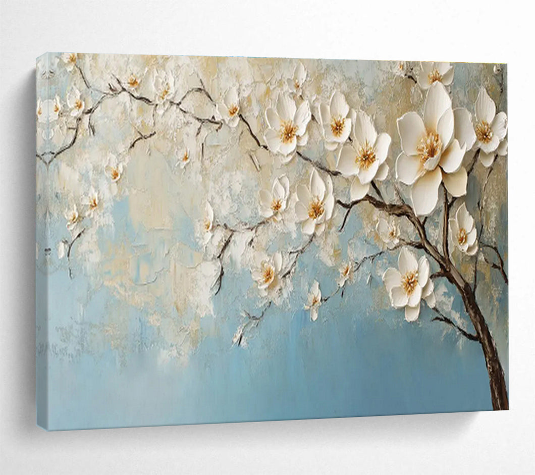 Textured White Blossom Tree Abstract Painting on Canvas - “Serene Blooms” DKH671