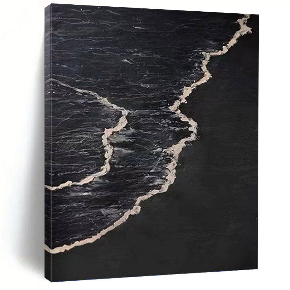 “Black & White Waves” Abstract Coastal - Inspired Painting on Canvas, Dramatic Decor DKH959