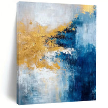 Load image into Gallery viewer, Blue &amp; Gold Abstract Fusion Acrylic Art, Great for Hotel Lobby &amp; Master Bedroom LargeART1009
