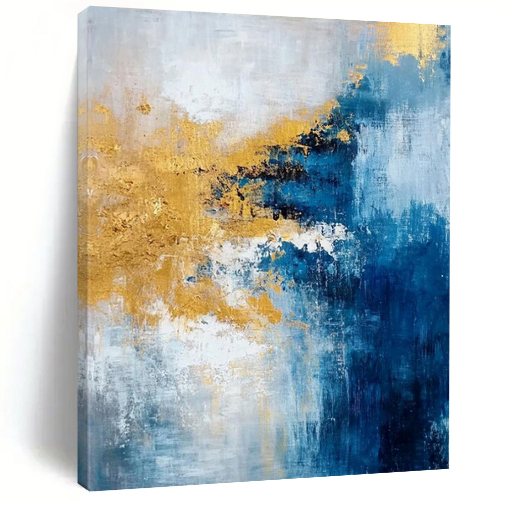 Blue & Gold Abstract Fusion Acrylic Art, Great for Hotel Lobby & Master Bedroom LargeART1009