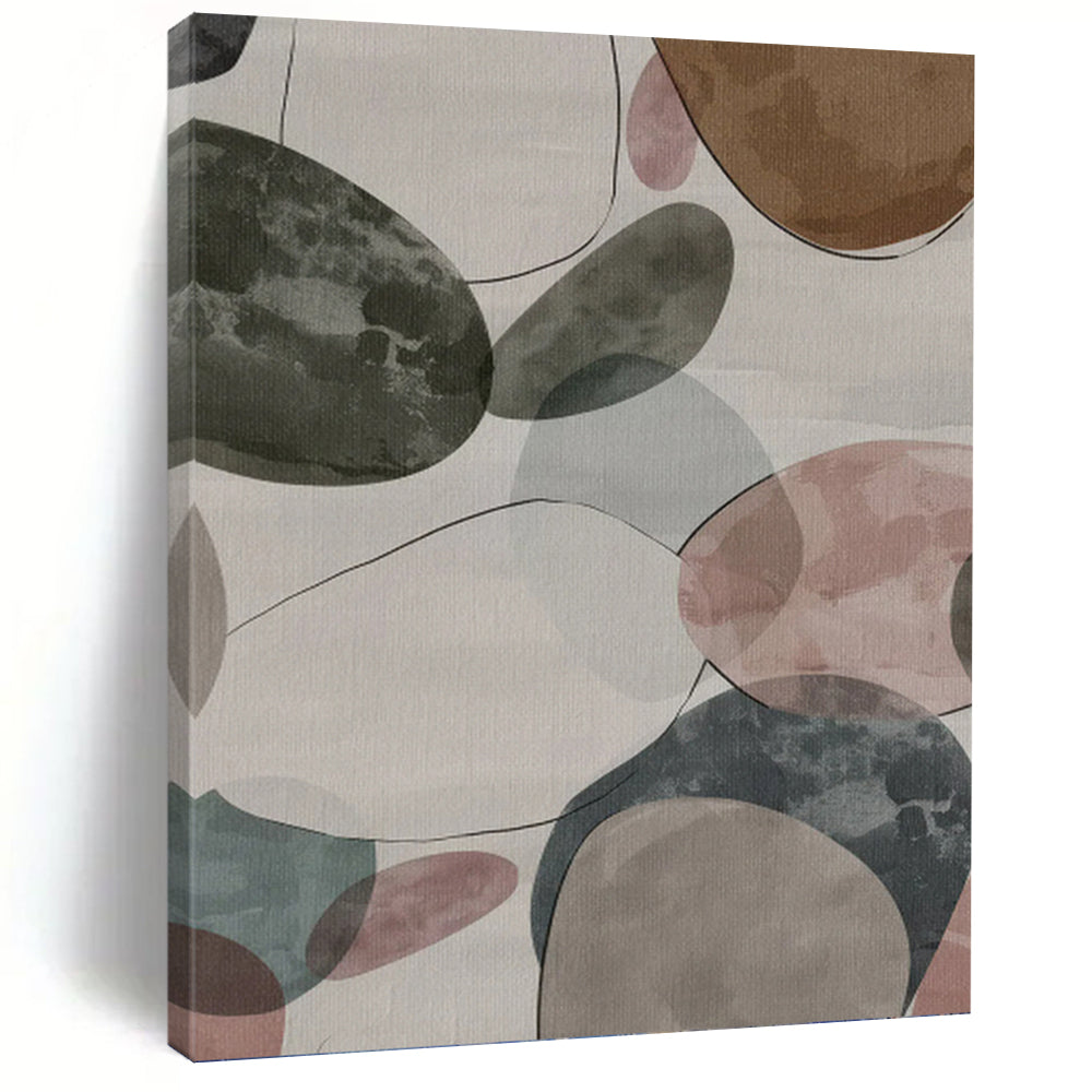 “Colorful Pebble Patterns” - Grey, Pink, Blue Abstract Art on Canvas DKH1157